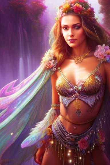 Freckled Fairy Goddess Portrait in Ethereal Style