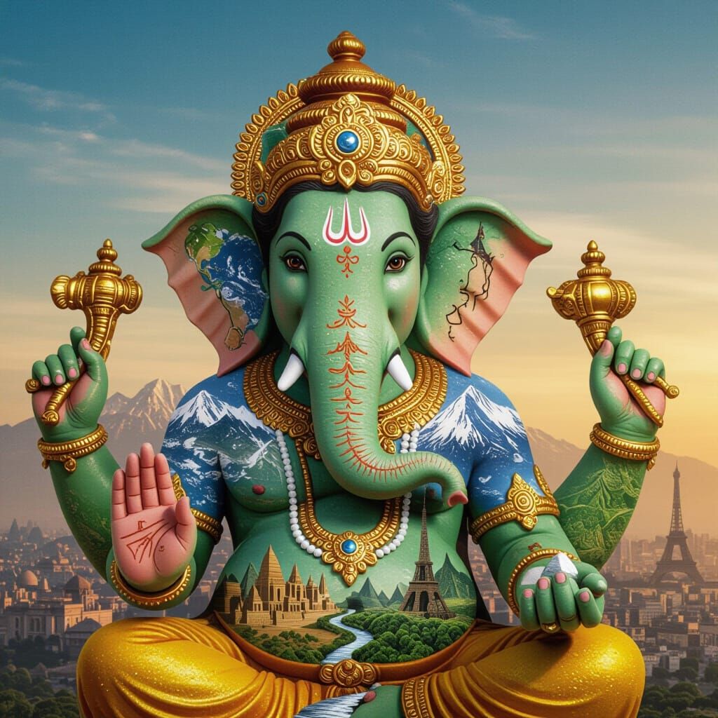 Ganesha Formed from Earth's Landscapes and Cultures