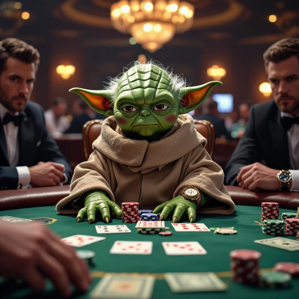 Mini Yoda's High-Stakes Poker Game in Casino