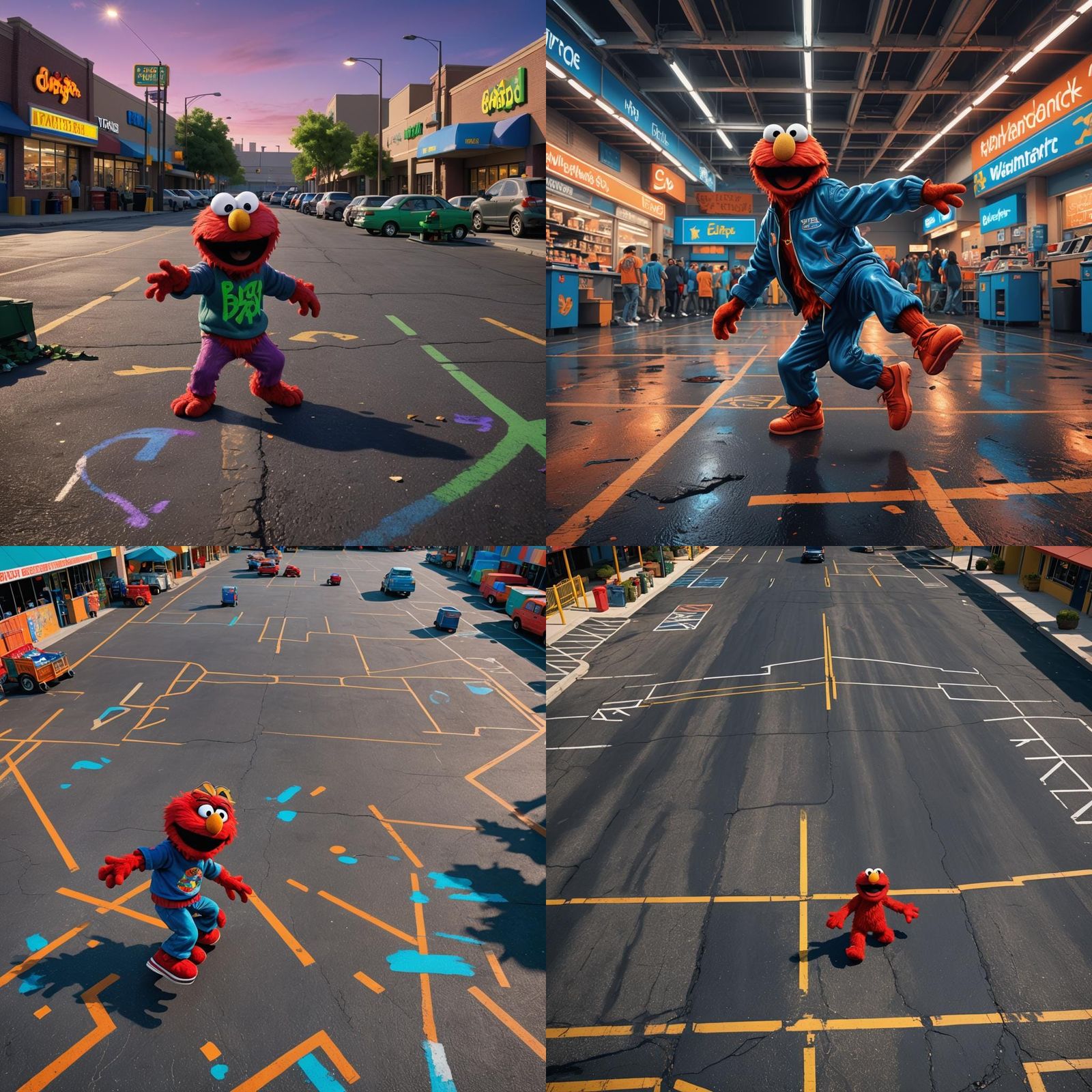 Elmo Breakdancing in Walmart Parking Lot