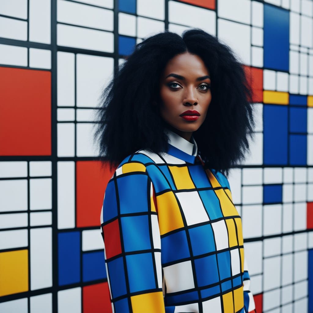 Surreal Afro Woman Shines in Mondrian-Inspired Haute Couture