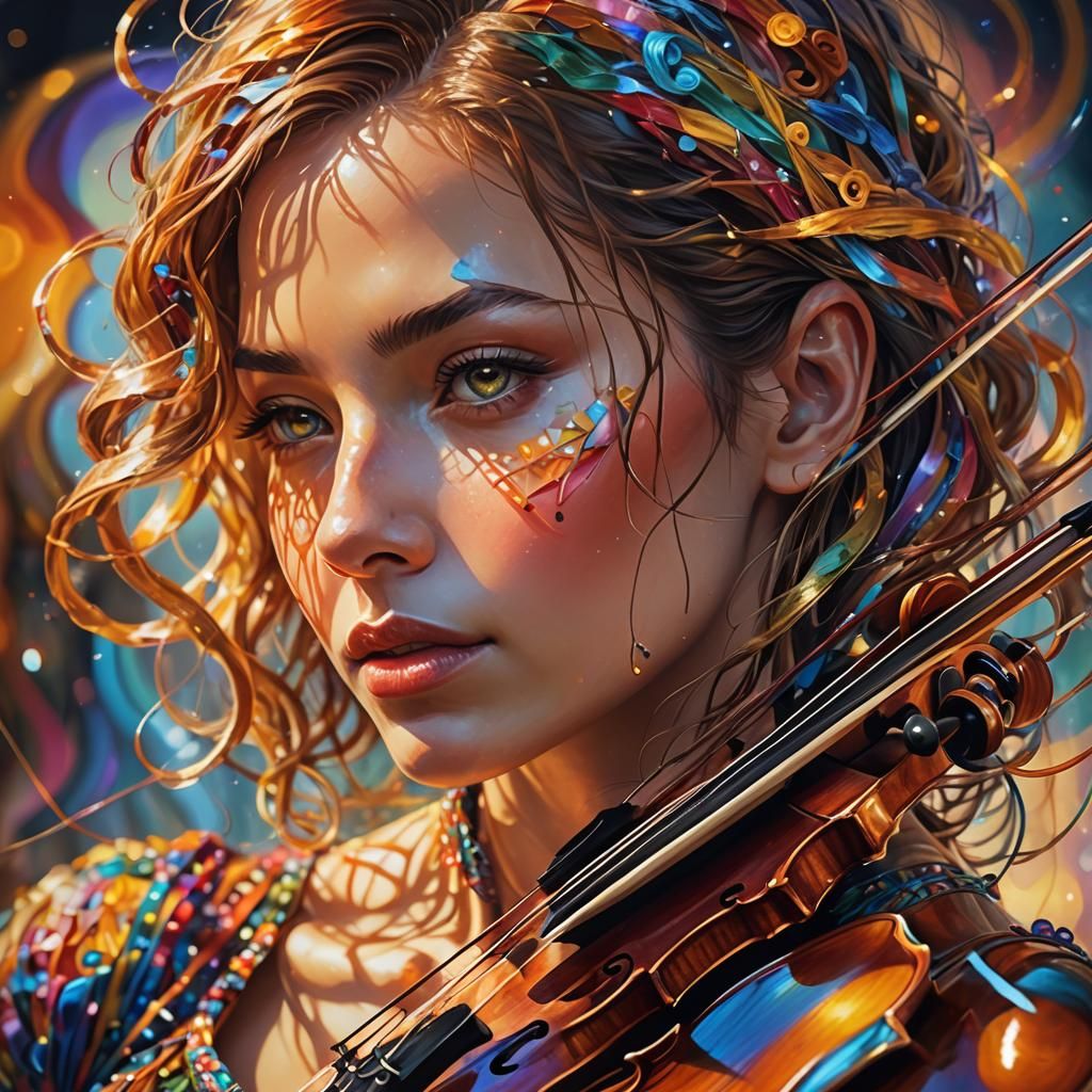 Woman of Violin Strings: Art Nouveau Fantasy