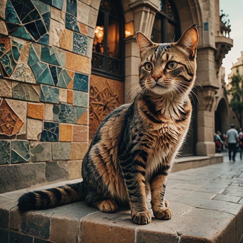 Gaudi Cat in Cinematic Film Style