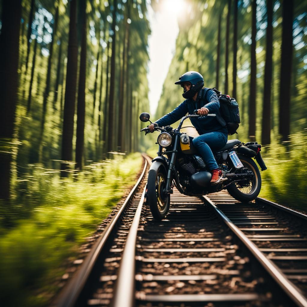 Motorbike Adventure Through a Train Forest
