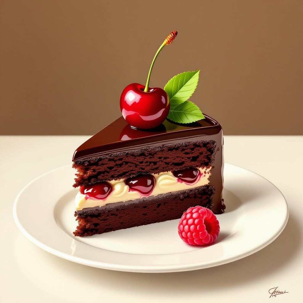 Chocolate Cake with Cherry in Vintage Patisserie Style