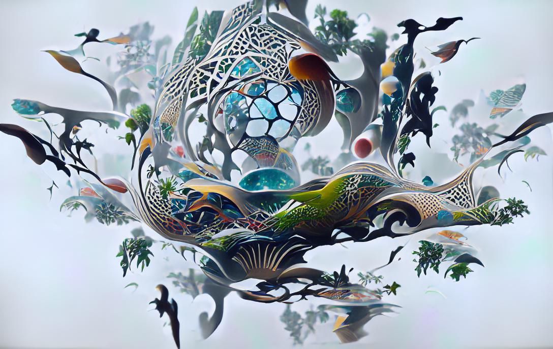 Origami Planet: Paper Birds and Ferns in Surreal Style