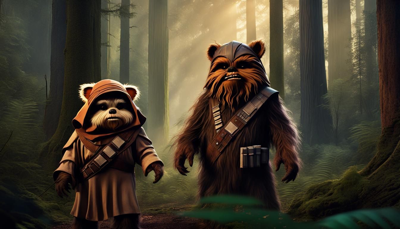 Ewok Warriors in Endor Forest: Fantasy Concept Art