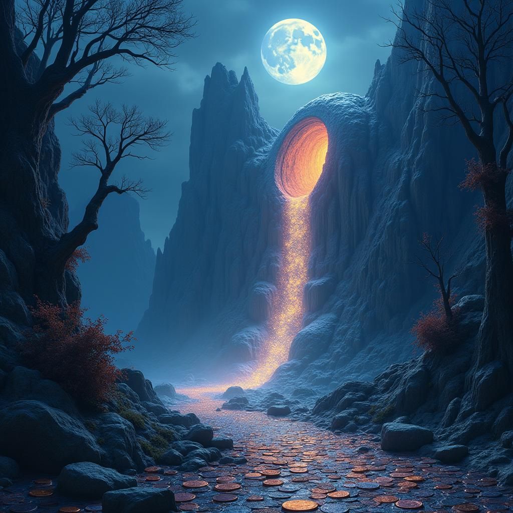 Ethereal Moonlit Landscape with Penny Mountain