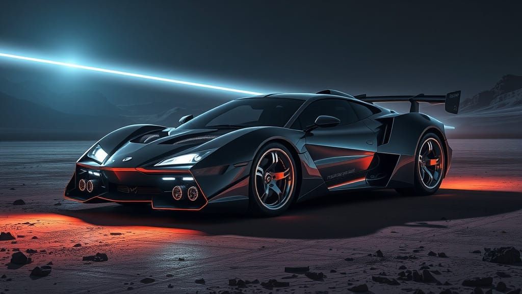 Cyberpunk Super Car in Alien Landscape