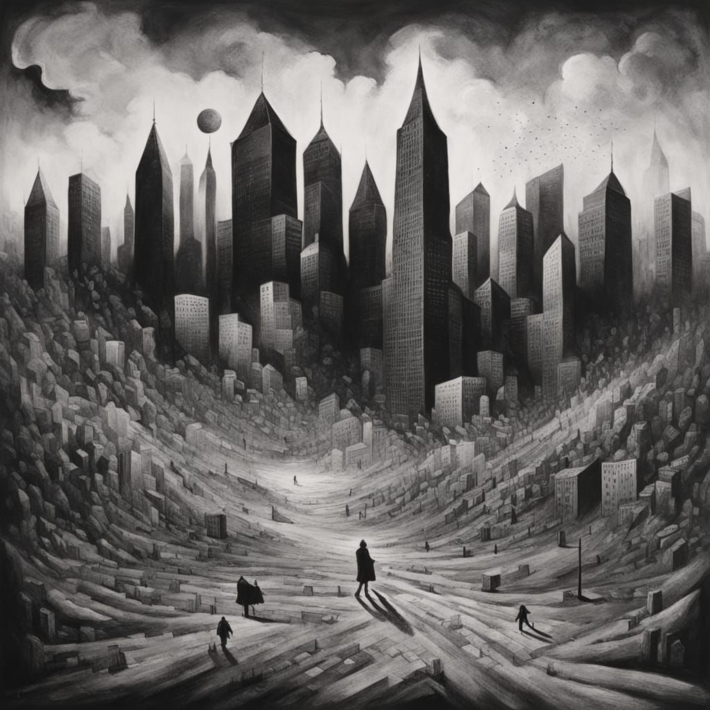 Sentient Eraser Devours City Skyline, Leaving Blank Paper