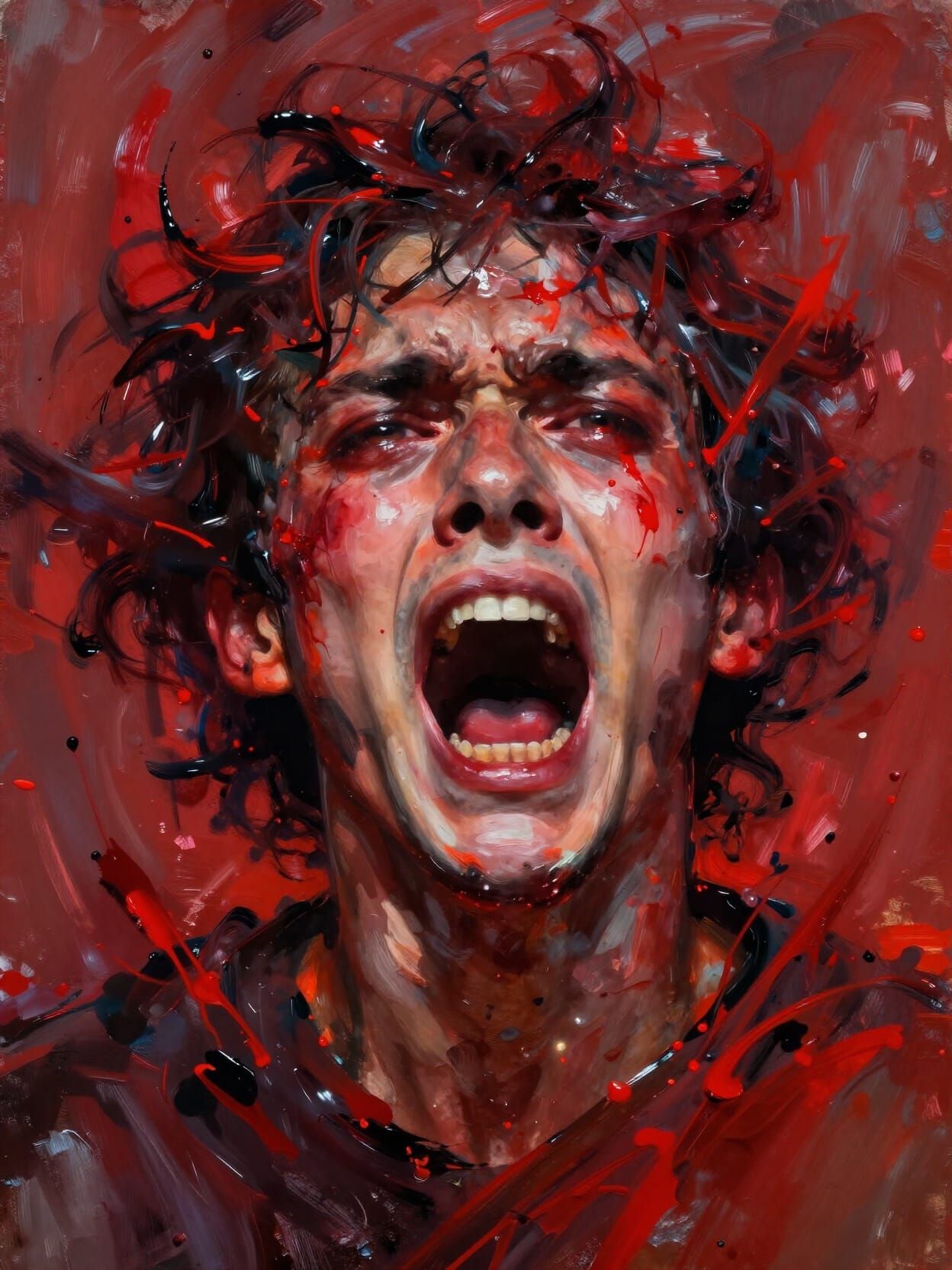 Crimson Storm Portrait in Expressionist Style