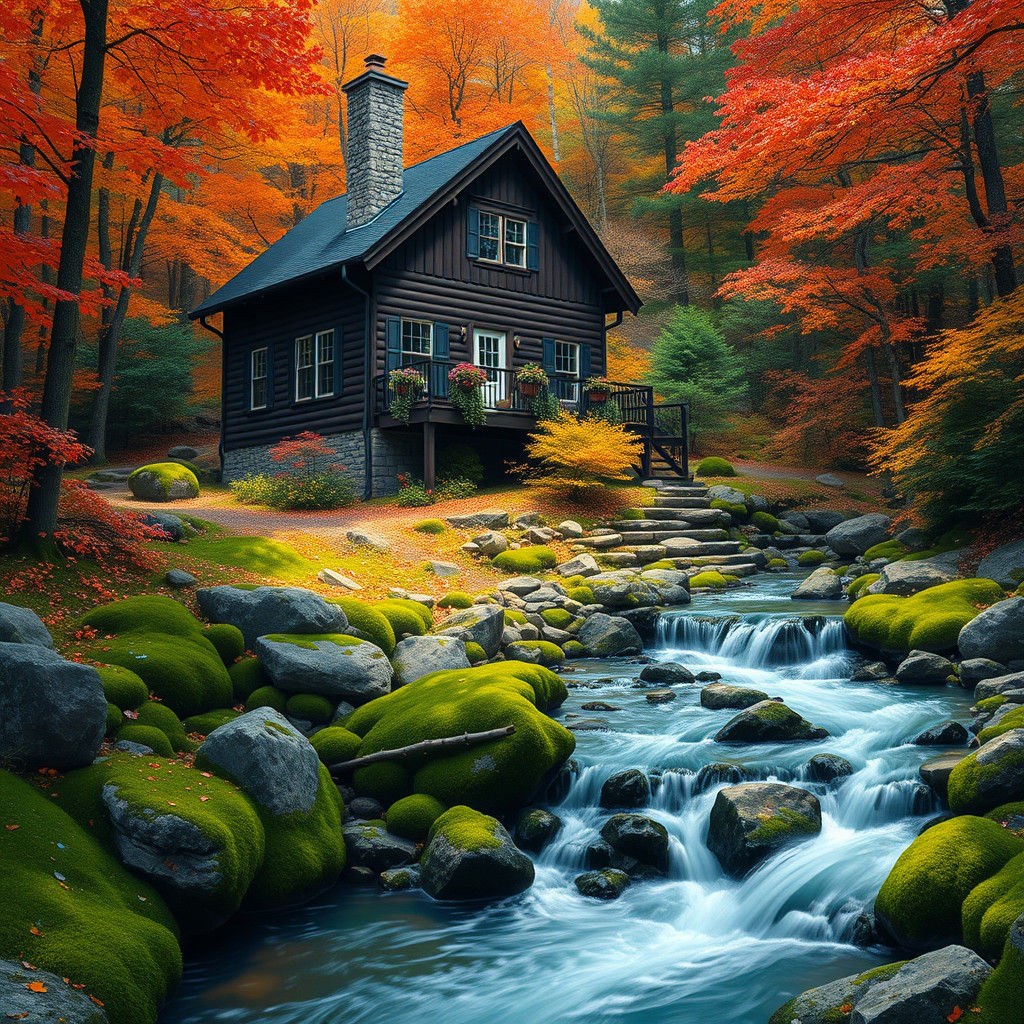 Autumn Cabin Scene in the Style of James Gurney