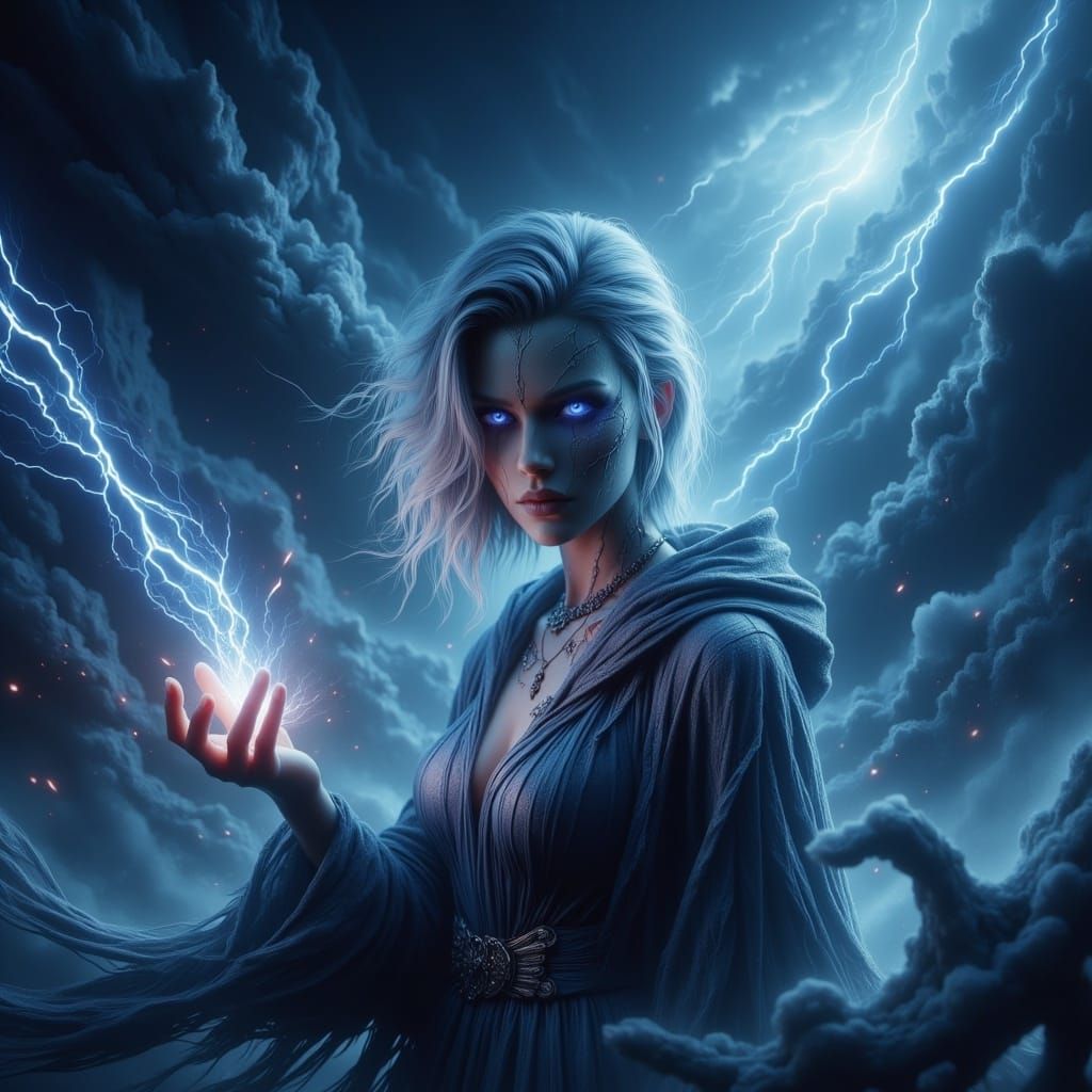 Woman Controls Weather in Hyperrealistic Fantasy Art