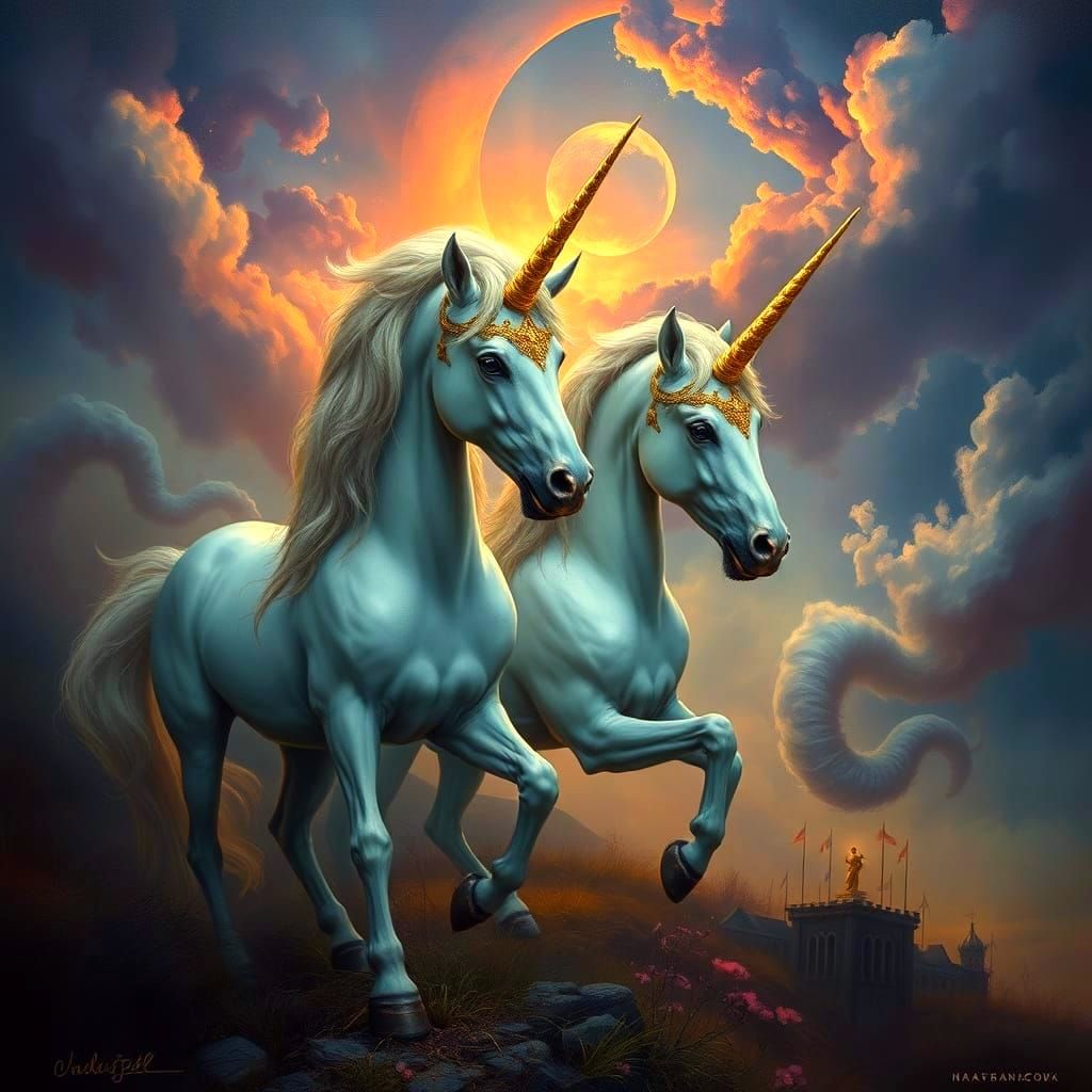 Unicorns in Goya Style Oil Painting