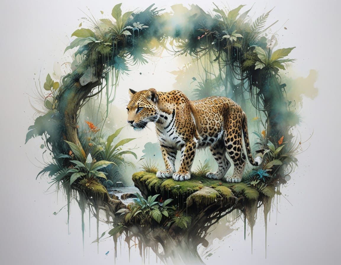 Mystical Jungle Guardian with Bioluminescent Flora