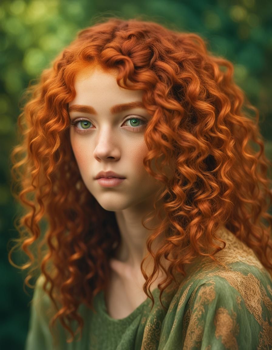 Girl with Auburn Hair in Pre-Raphaelite Style