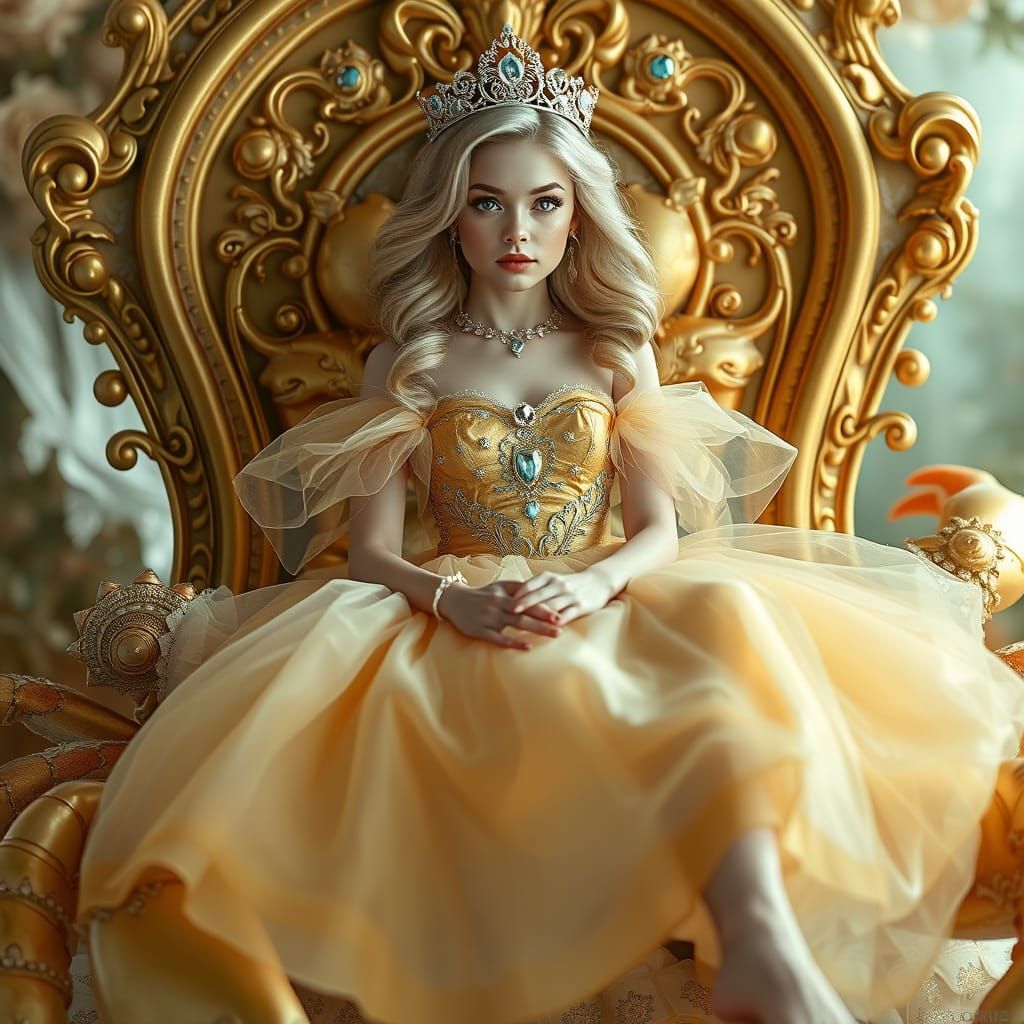 Princess on Crab Throne in Dreamy Fantasy Art