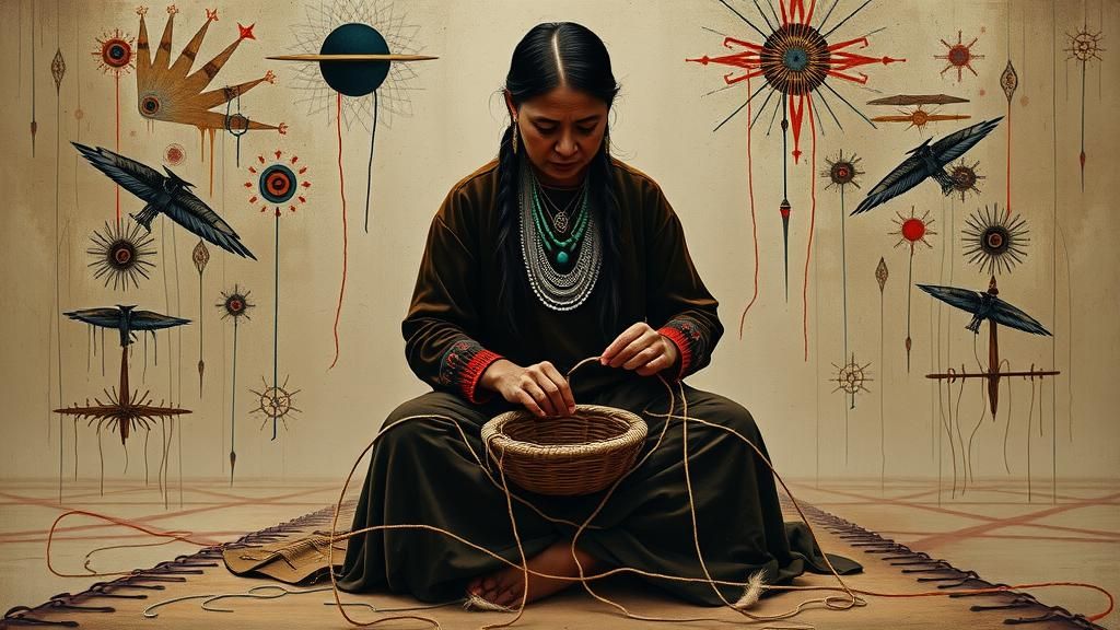 Navajo Weaver in Surrealist Native American Dreamscape