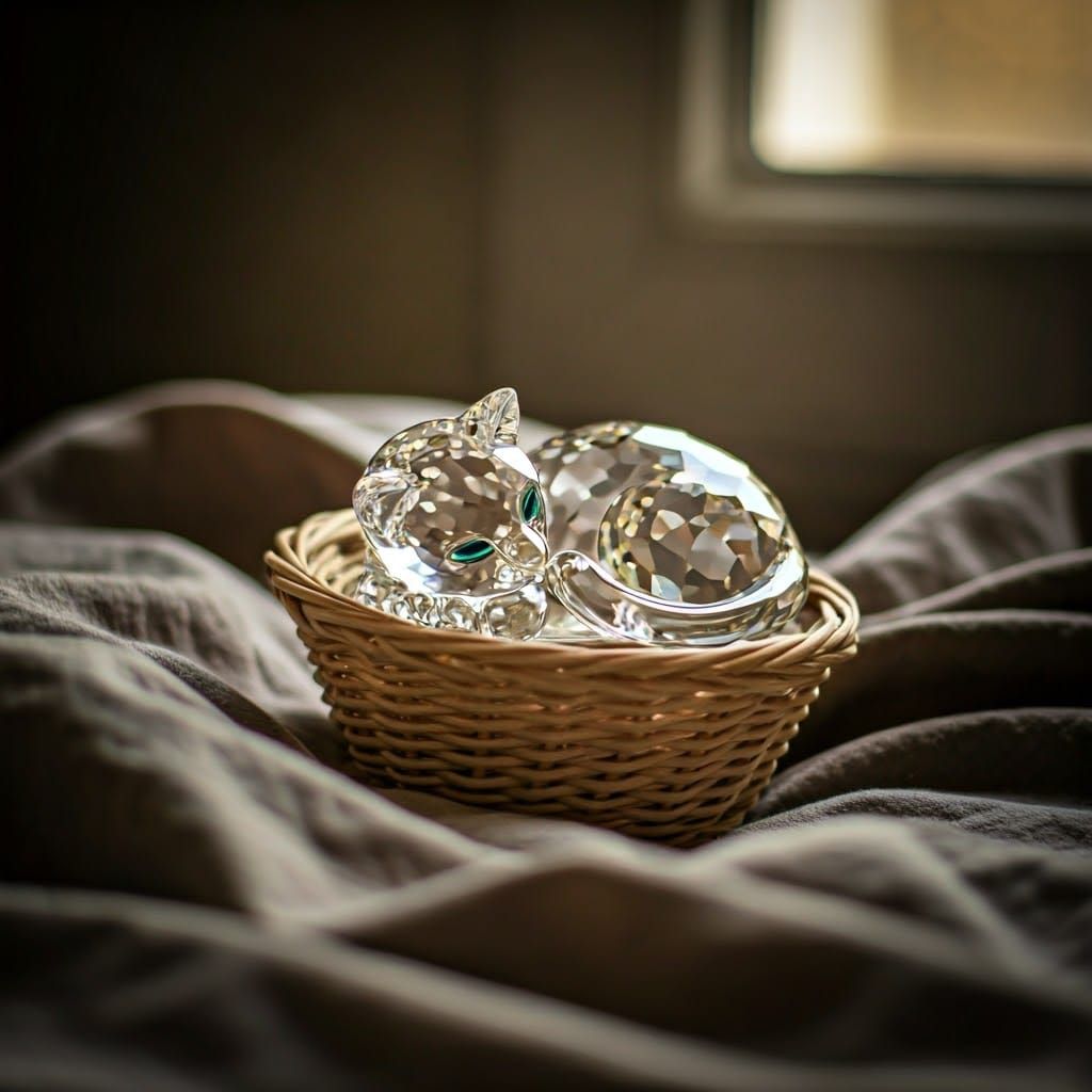 Swarovski Crystal Cat in Elegant Basket
