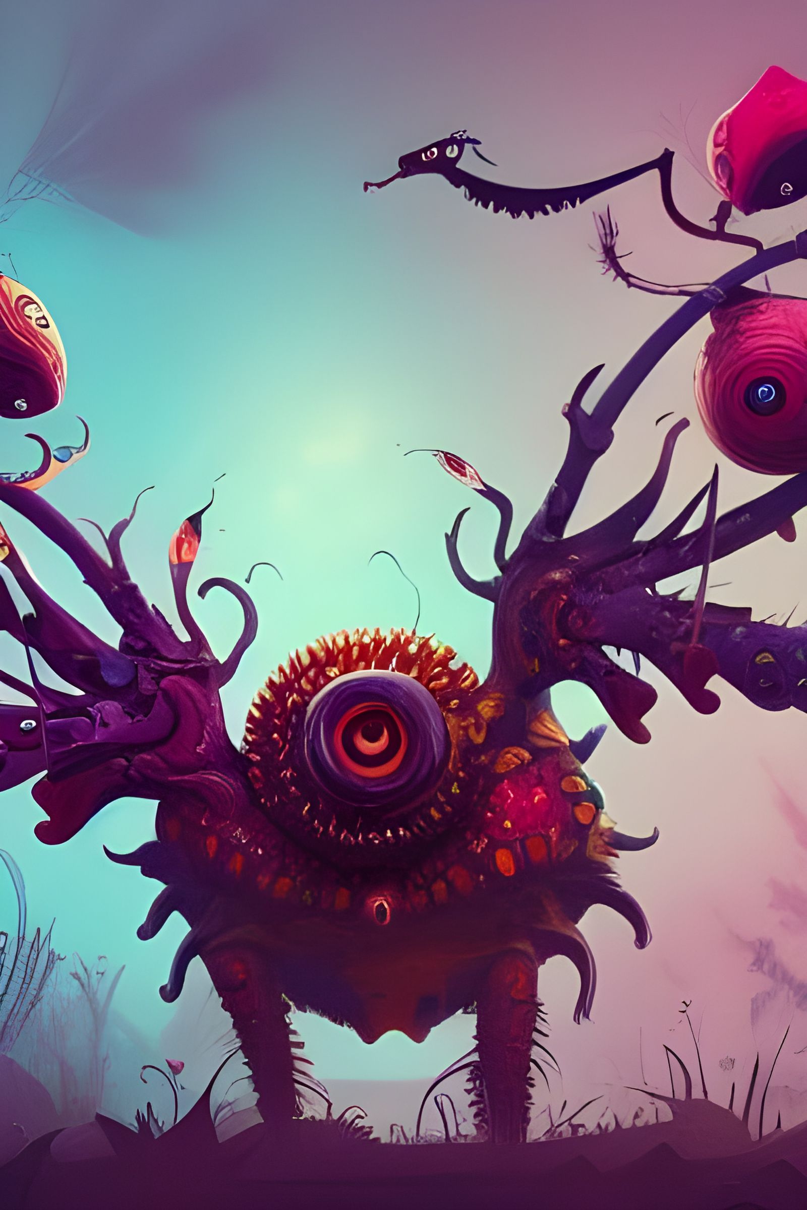 Detailed Creature with Many Eyes in Filmic Style