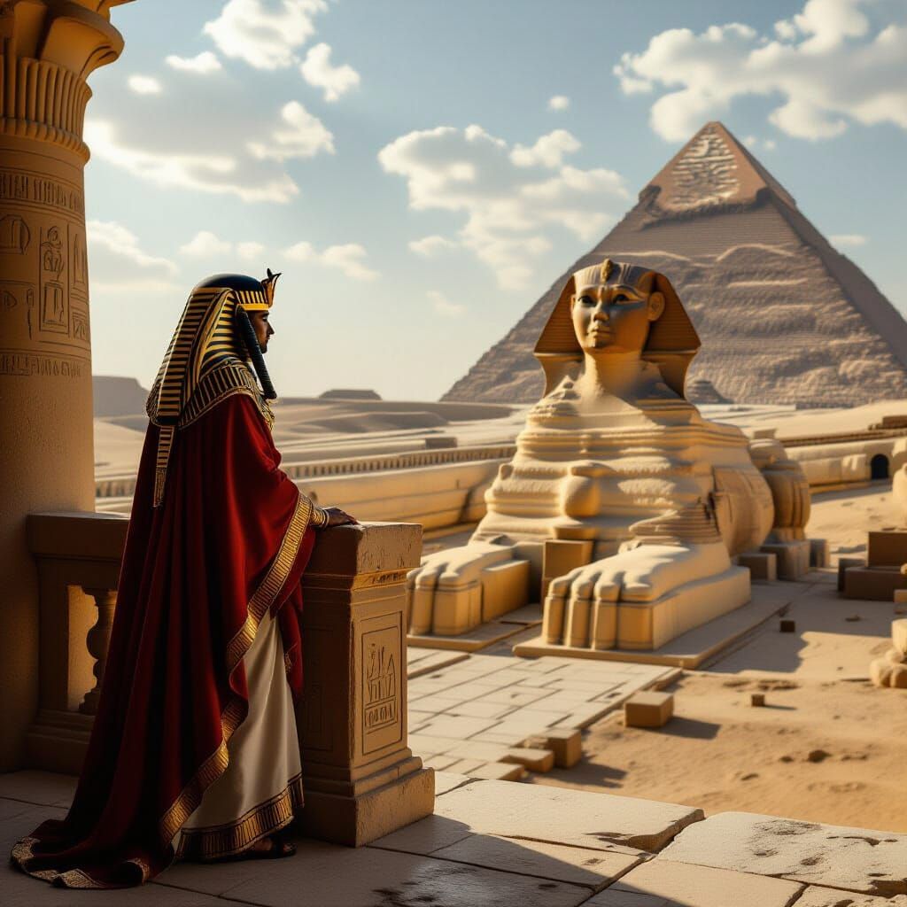 Pharaoh Oversees Great Sphinx Construction: Cinematic Realis...