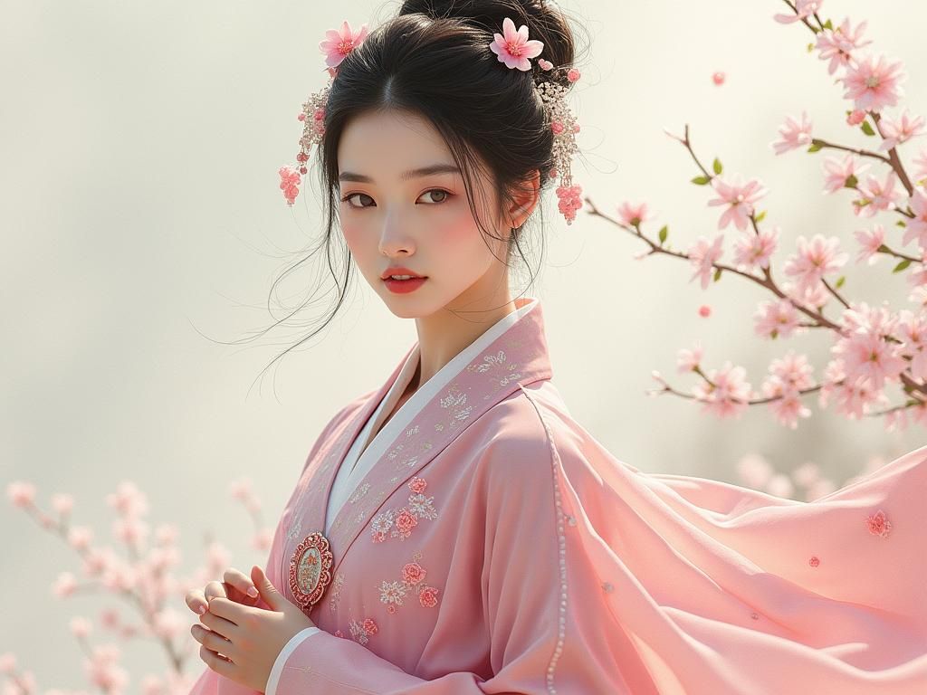 Elegant Woman in Hanfu: Surreal Chinese Impressionism