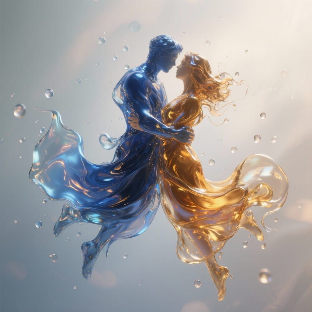 Liquid Couple Dancing in Ethereal Dreamscape
