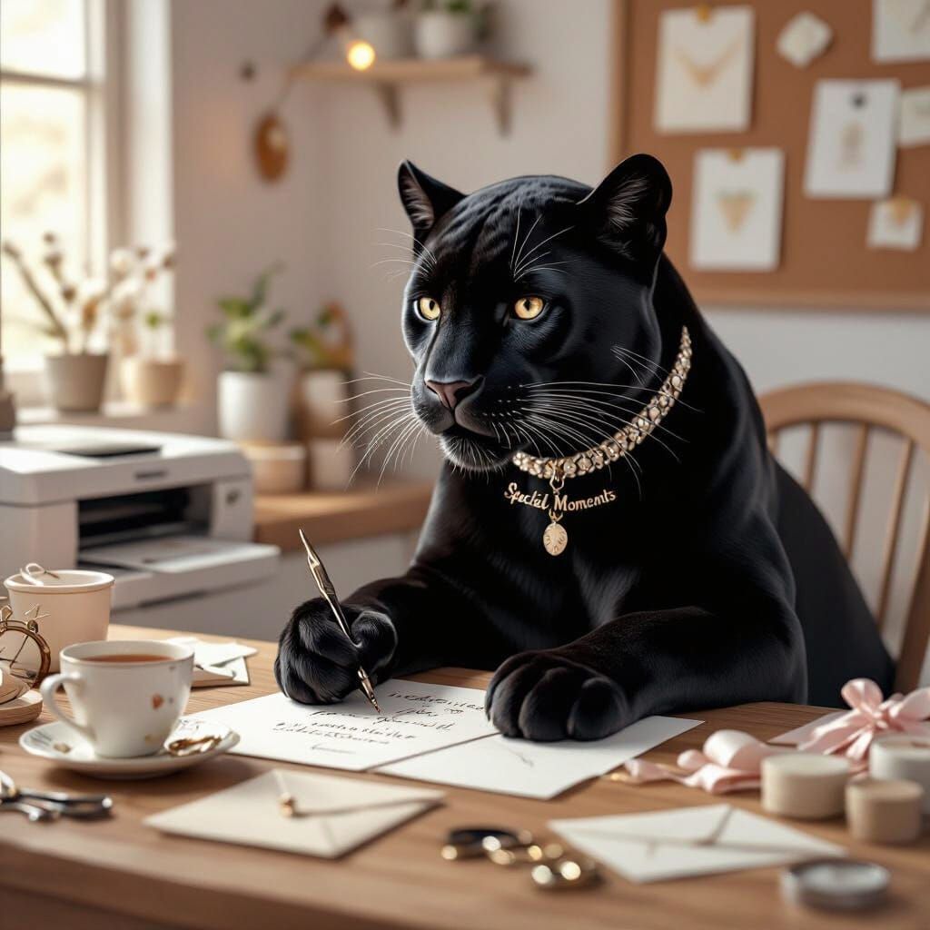 Panther Crafts Wedding Invitations in Cozy Studio