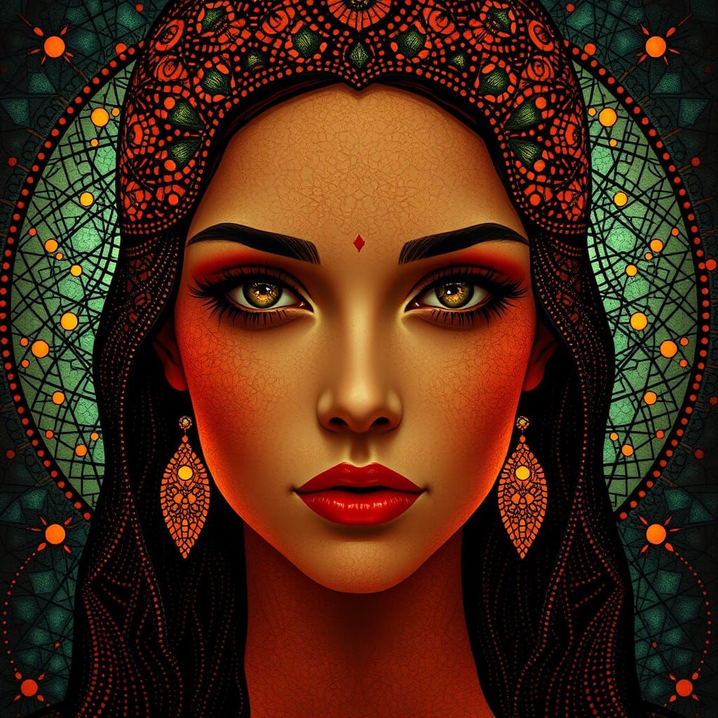 Mosaic Portrait with Bioluminescent Lighting in Art Deco Sty...