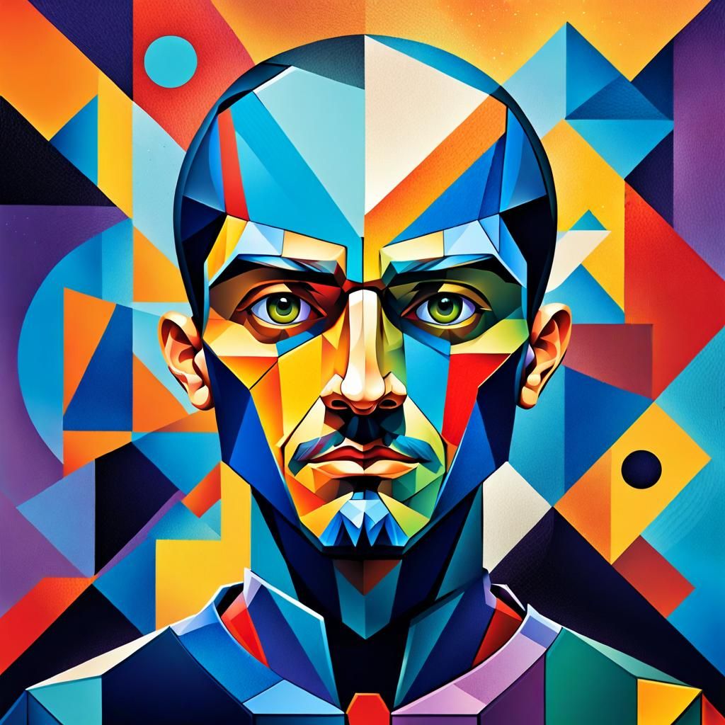 Cubist Humanoid Number 8 in Pop Art Style