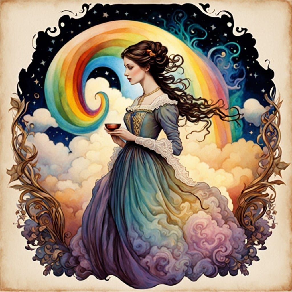 Mystical Victorian Woman in Rainbow Flames