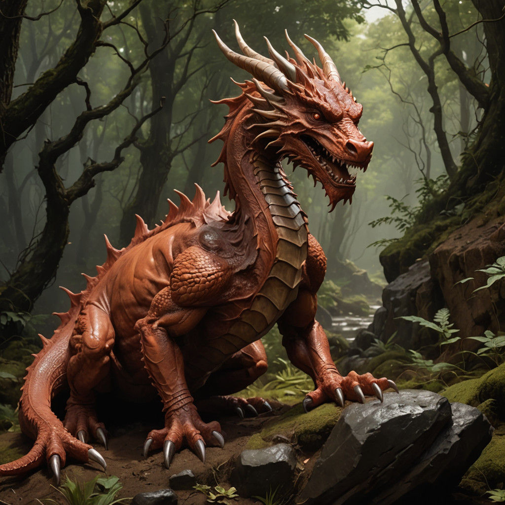 Hyperrealistic Red Clay Dragon Sculpture