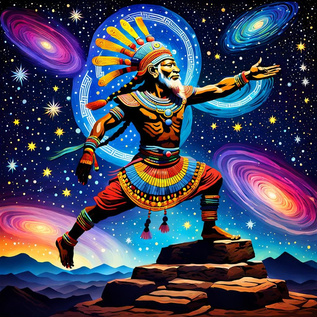 Ancient Ancestor's Spirit Dancing in Starry Sky