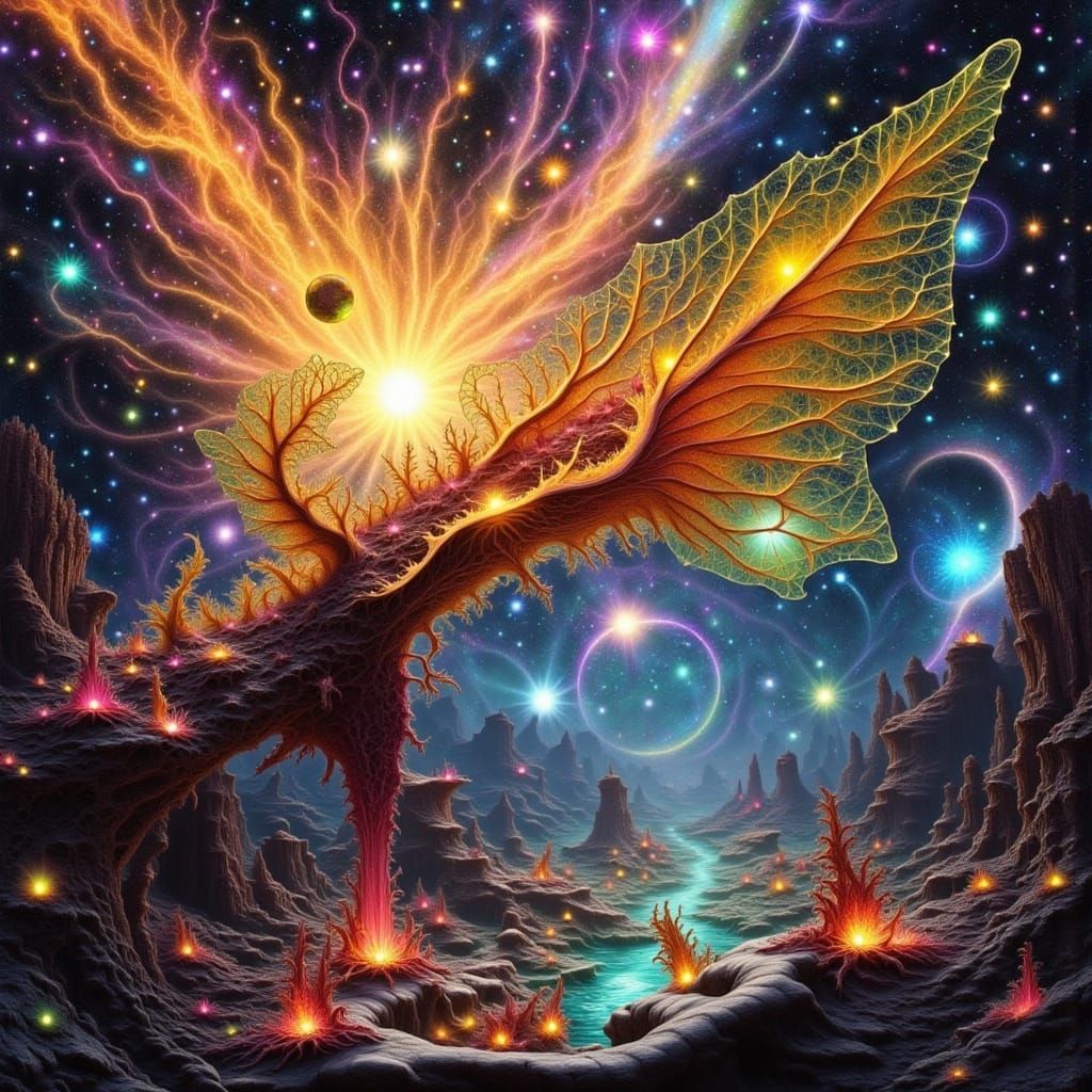 Cosmic Jasper Amber Spaceship in Starry Galaxy Tapestry