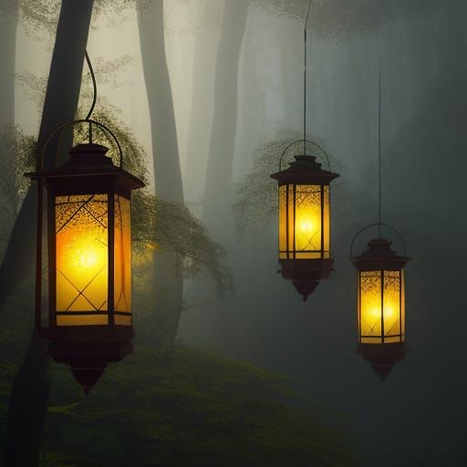Enchanted Forest Lanterns: Dreamy Digital Art