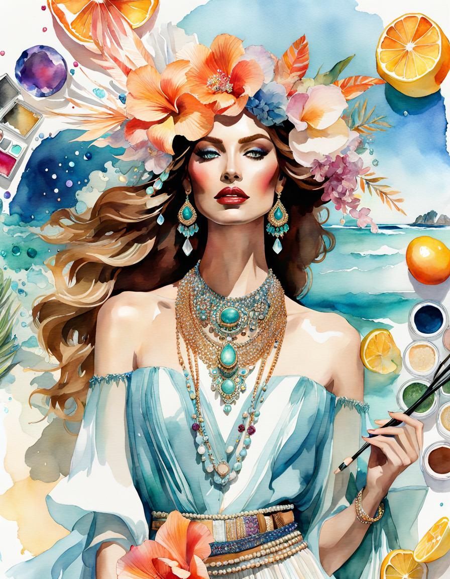 Bohemian Crystal Fashion in Watercolor Sketch