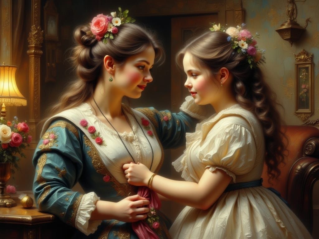 Elegant Victorian Mother in Oil Masterpiece