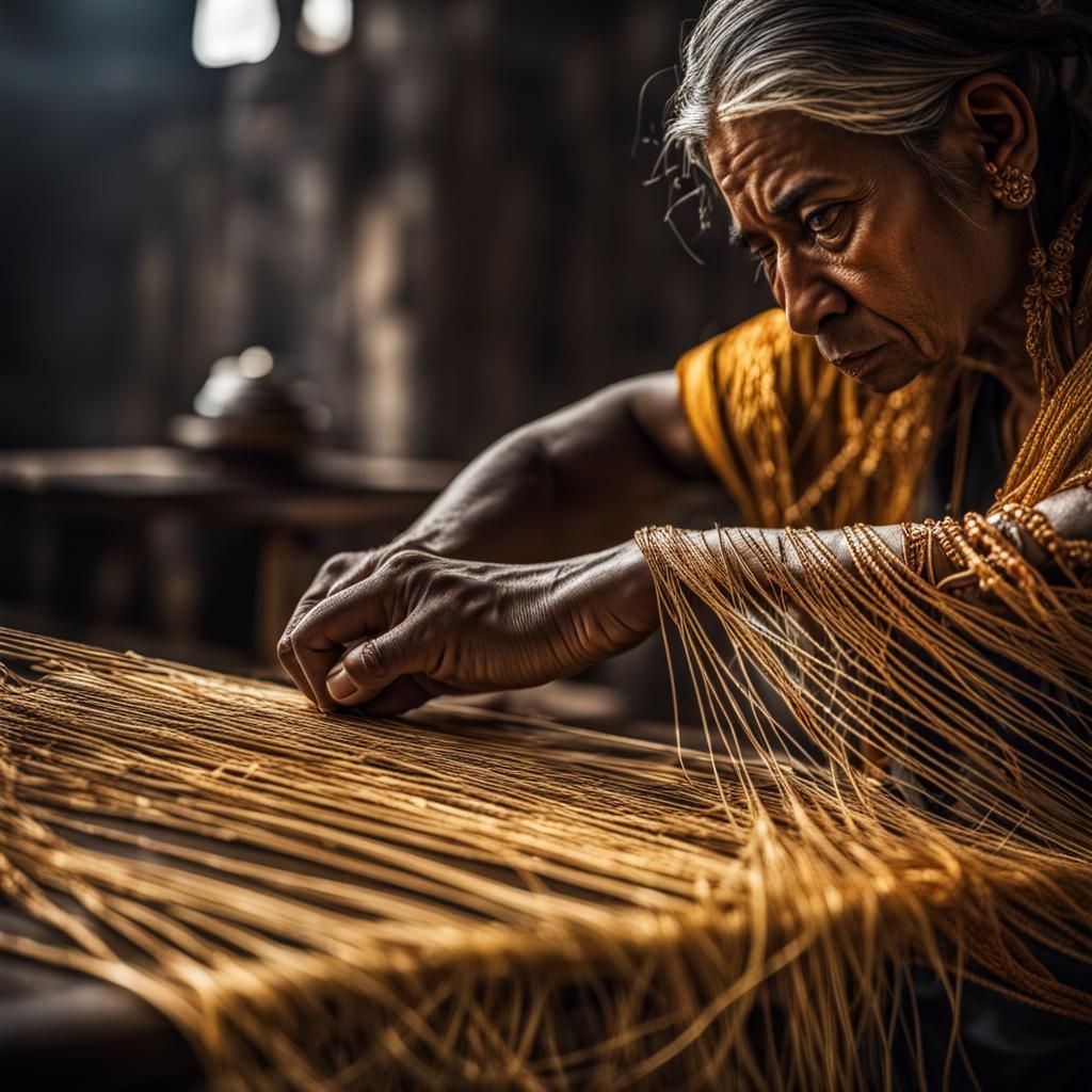 Moirai Weaving Golden Threads in Hyperrealistic Style