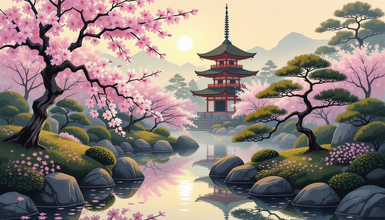 Serene Japanese Garden at Dawn