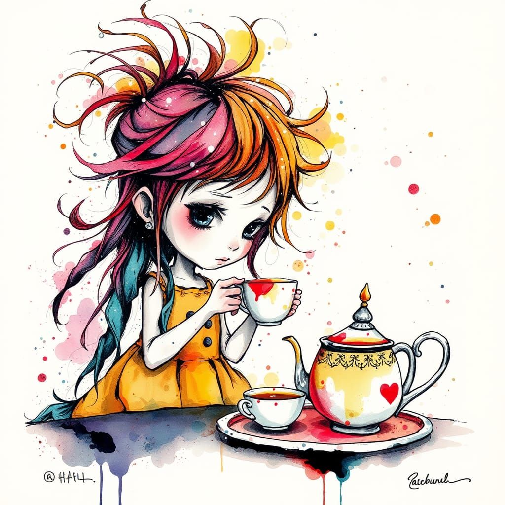 Ink Splatter Art: Whimsical Tea Party