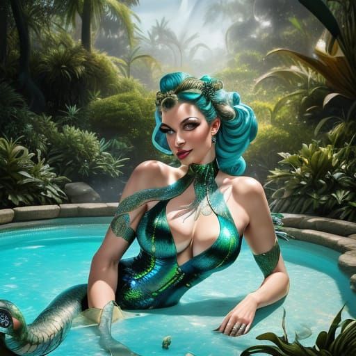 Medusa in Pin-Up Style, Shimmering Garden