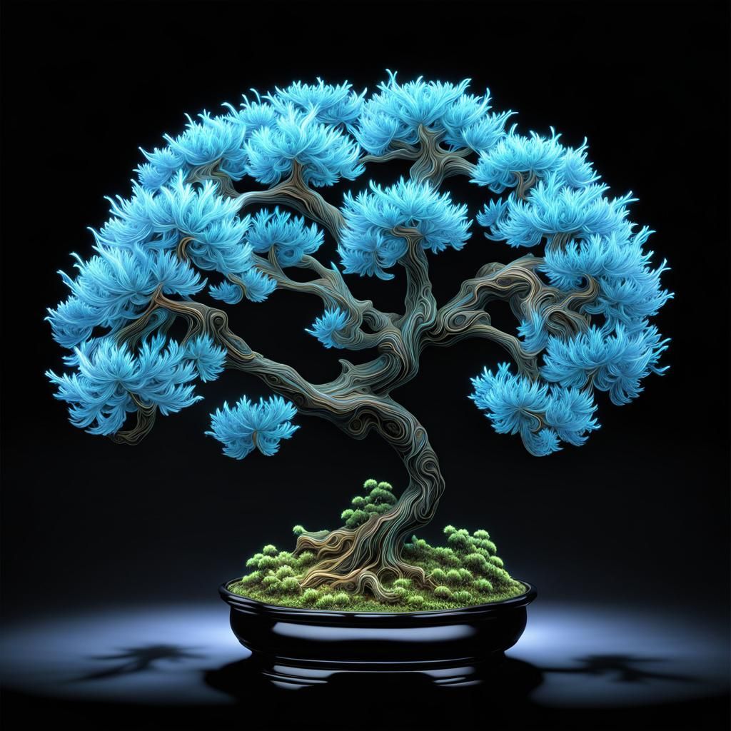 Bioluminescent Fractal Bonsai Trees: Opalescent Fantasy
