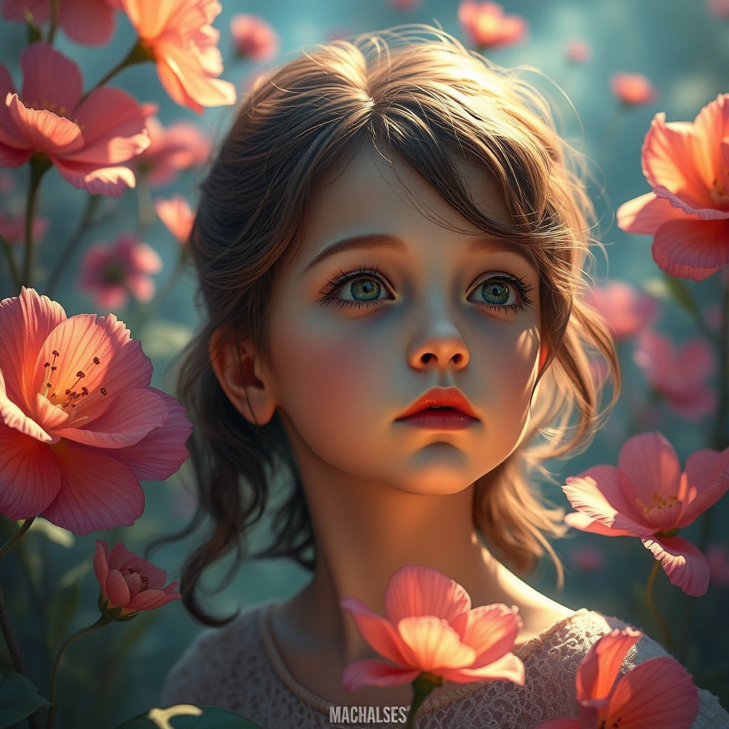 Girl with Autism Surrounded by Swirling Flowers