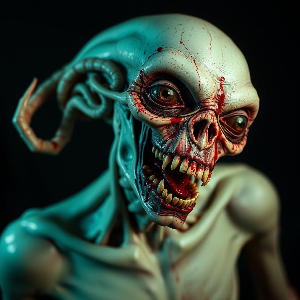 Contorted Alien Bio-Horror: Broken Jaw and Pale Body