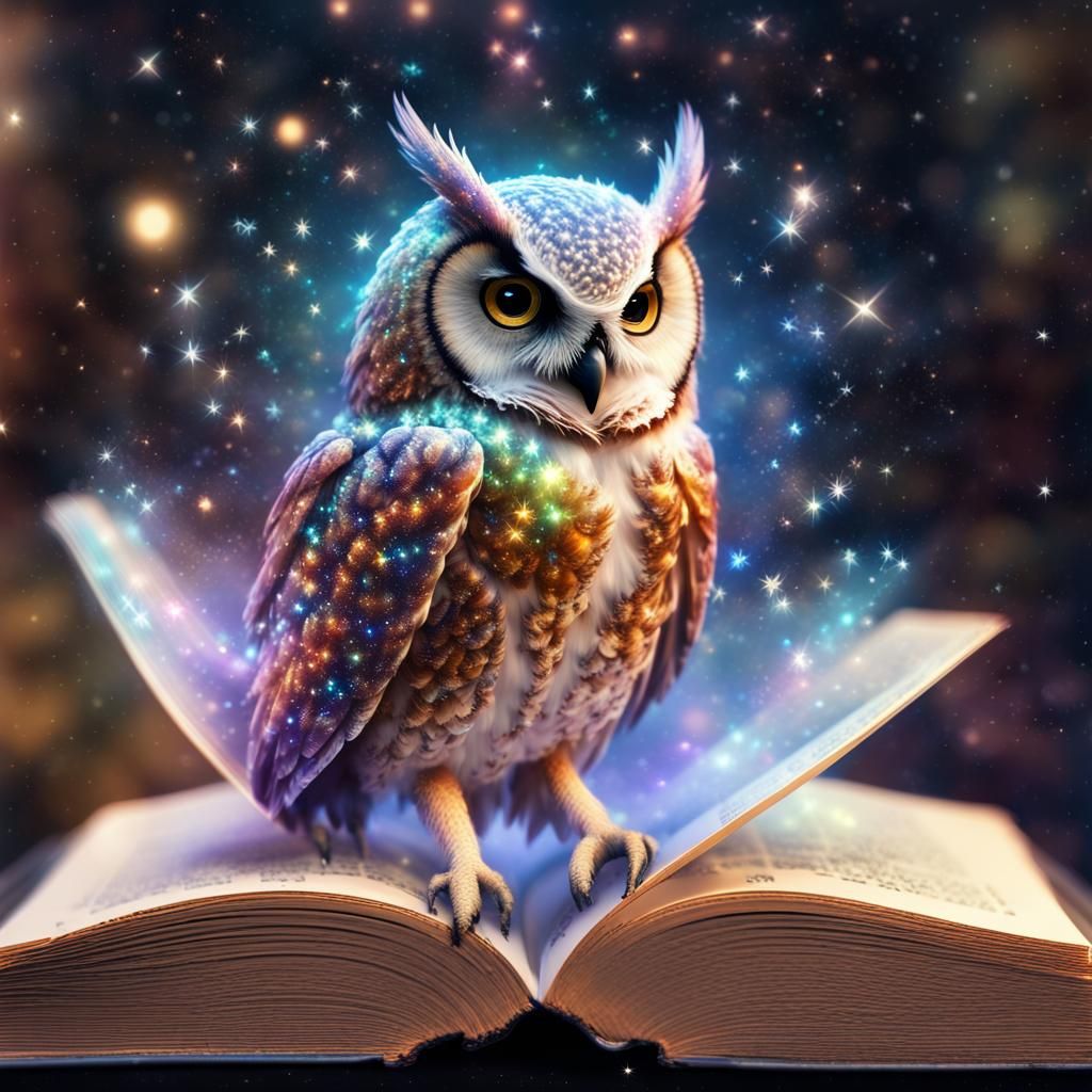 Holographic Owl Projection From Book, Digital Illustration
