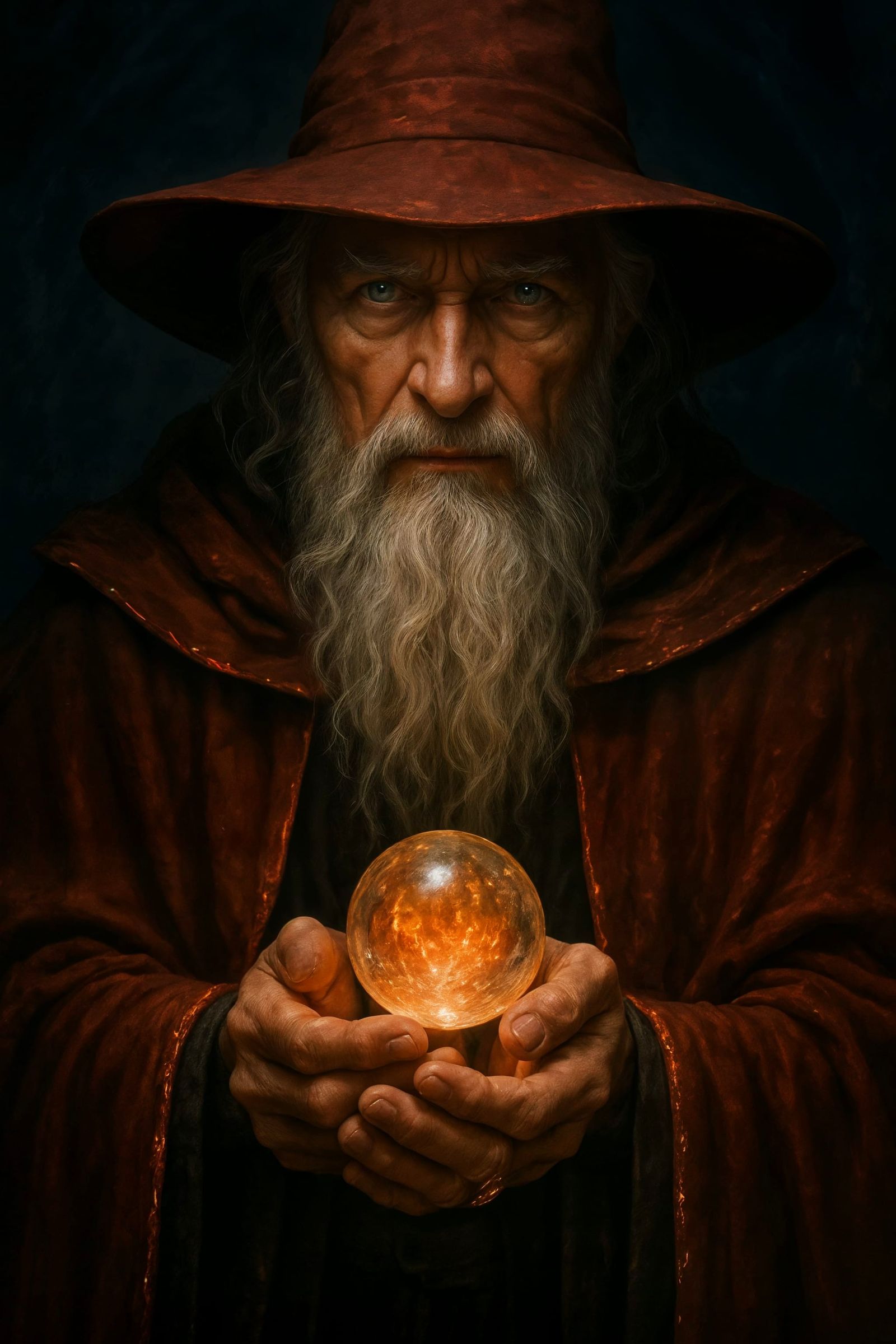 Wizard with Glowing Orb Portrait in Ultrarealism