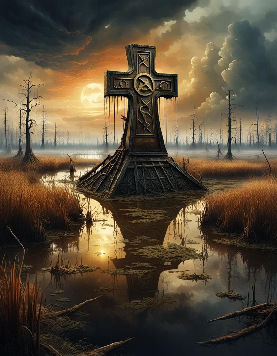 Apocalyptic Lenin Statue in Swamp, Dusan Markovic Style