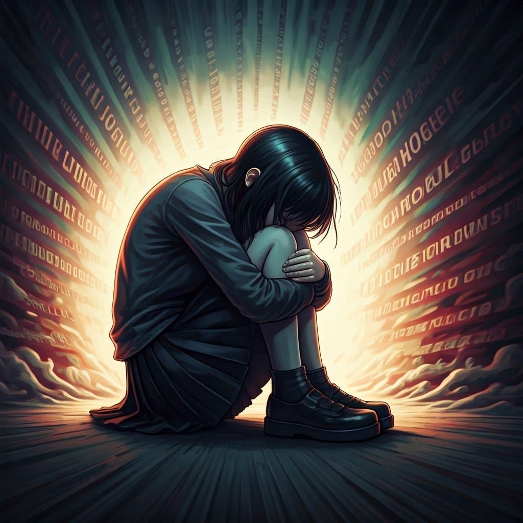 Girl Surrounded by Negativity: Glitch Art Comic