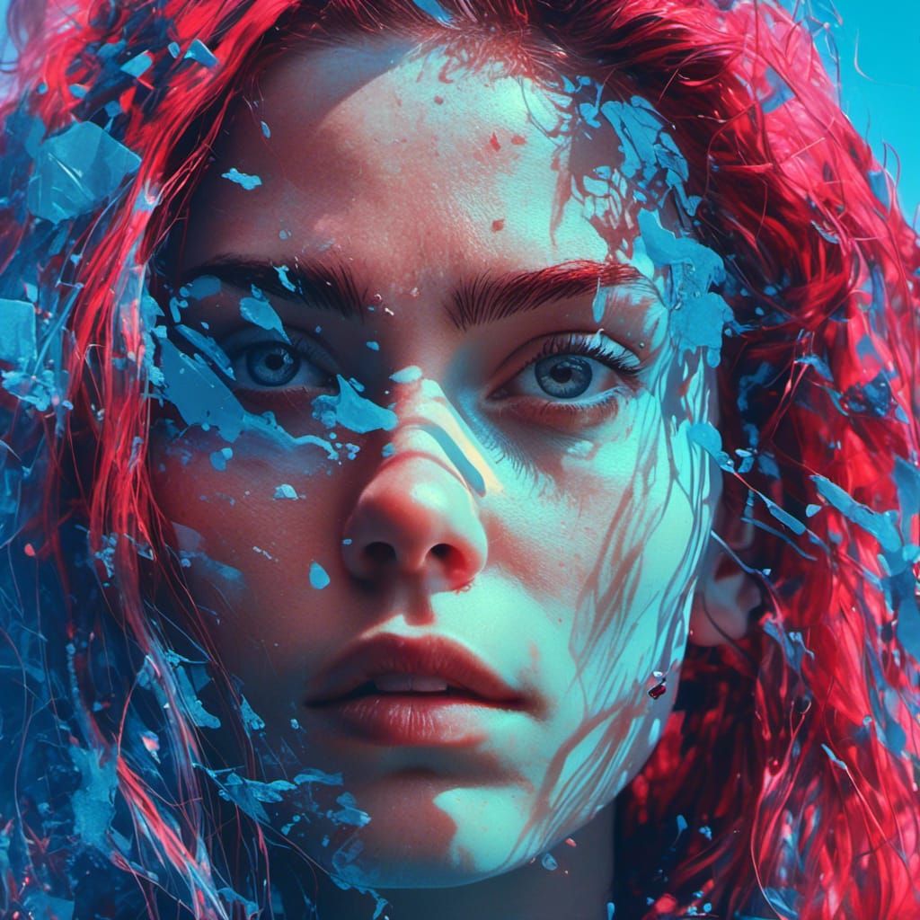 Glitch Art Woman Portrait in Vaporwave Style