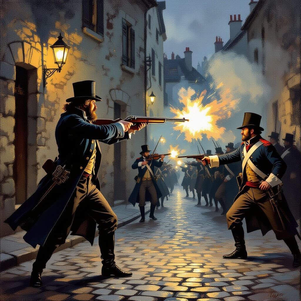 Valjean Fires Musket, Dislodging Soldier's Hat in Dramatic S...